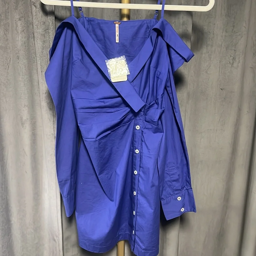 Free People After Hours Shirt Mini Dress in Blue - Picture 3 of 6